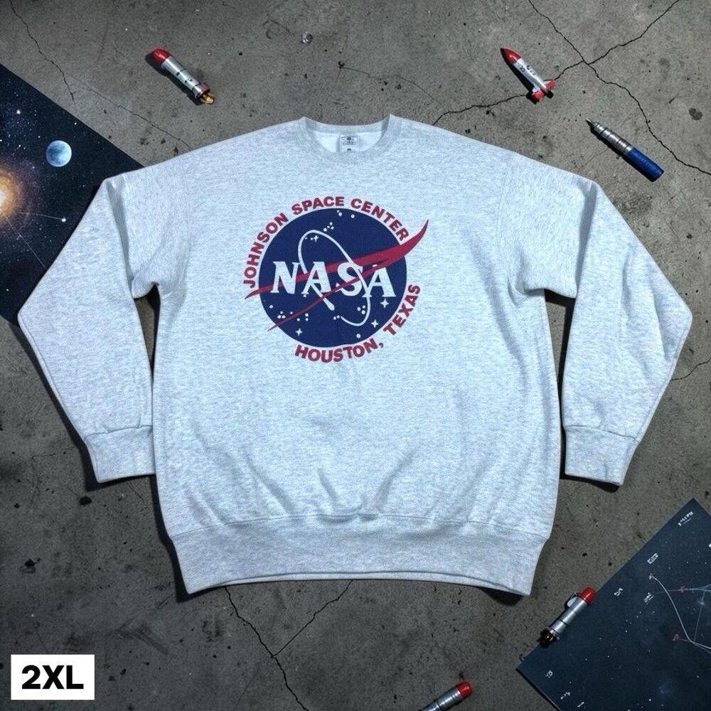 Vintage NASA Sweatshirt Mens XXL 2XL Gray Johnson Space Center Houston USA Y2K